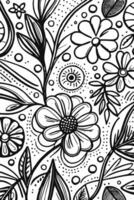 abstract zwart en wit monochromatisch hand getekend bloemen structuur patroon tekening vector illustratie