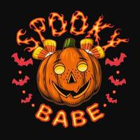 halloween etiket met pompoen hoofd tekst spookachtig schat vector