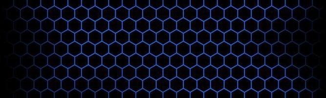 donkere moderne technologiebanner met blauw hexagon netwerk. abstracte metalen geometrische textuur header. eenvoudige vector illustratie achtergrond