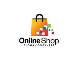 online winkel logo ontwerpen sjabloon. illustratie vector grafisch van boodschappen doen tas, computer en muis logo. perfect voor e-commerce, verkoop, op te slaan web element. bedrijf embleem.