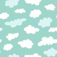 tekenfilm wolken naadloos patroon. schattig wolken met stippel schets Aan blauw achtergrond. kinderkamer muur kunst voor baby jongen en baby meisje. vector illustratie