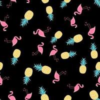 tropische fruitananas en roze flamingo naadloos patroonontwerp als achtergrond. vector illustratie