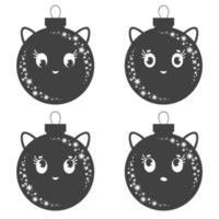 set van platte zwarte geïsoleerde kerstboom toms speelgoed met oren. eenvoudig ontwerp voor decoratie. op een witte achtergrond. vector