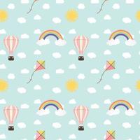kind naadloze patroon achtergrond met regenboog, zon, wolk, vlieger en ballon. vector illustratie