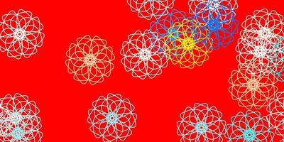 lichtblauw rood vector doodle sjabloon met bloemen