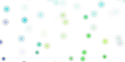 lichtblauw, groen vector doodle textuur met bloemen.