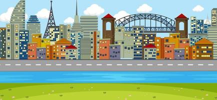 horizontale scène met rivier en stadsgezicht achtergrond vector