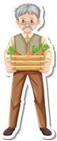 stickersjabloon met een tuinman oude man houdt groentedoos geïsoleerd vegetable vector