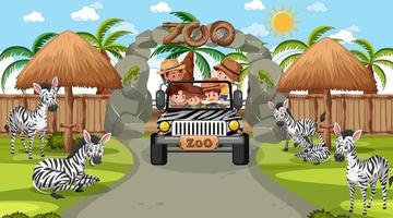 safari overdag met kinderen die op zebra letten vector