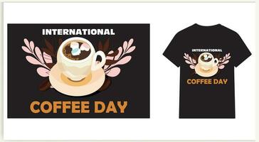 Internationale koffie dag t-shirt ontwerp met bewerkbare koffie kop vector