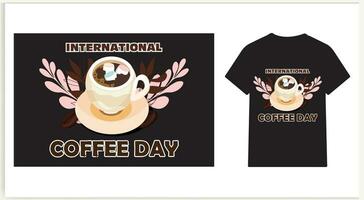 Internationale koffie dag t-shirt ontwerp met bewerkbare koffie kop vector