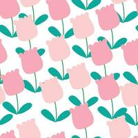 naadloos patroon met roze en groen tulpen vector