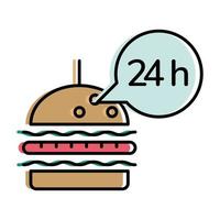 hamburger voor voedselbezorging met 24-uurs bubbelvectorontwerp vector
