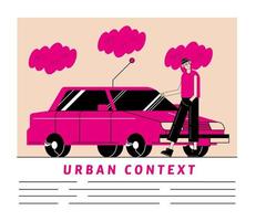 stedelijke en stad roze auto en man cartoon vector design