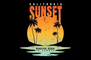 t-shirt silhouet strand zonsondergang californië mooie vintage vector