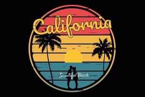 t-shirt typografie californië strand paar zonsondergang retro stijl vector