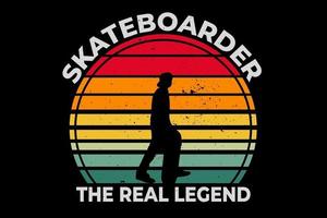 t-shirt silhouet skateboarder legende retro stijl vector