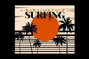 t-shirt surfen hawaï strand zonsondergang vintage vector