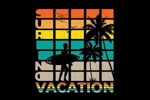 t-shirt surfen vakantie retro stijl vector