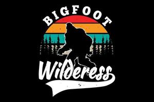 t-shirt silhouet bigfoot pijnboom wildernis retro stijl vector