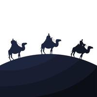 wijze mannen groep in kamelen kribbe karakters silhouet vector