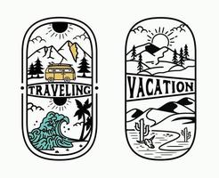 vakantie retro buiten, vintage avontuur set logo sjabloon verkennen van de natuur. vector