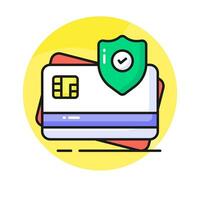 Geldautomaat kaart met bescherming schild, beveiligen betaling concept icoon, credit kaart veiligheid vector