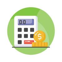 rekenmachine met munten aanduiding accounting concept vector, geld berekening icoon vector
