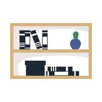 geïsoleerd huismeubilair met boeken en cactus vectorontwerp vector