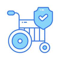 rolstoel met veiligheid schild, concept icoon van onbekwaamheid verzekering, invaliditeit voordeel vector