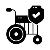 rolstoel met veiligheid schild, concept icoon van onbekwaamheid verzekering, invaliditeit voordeel vector