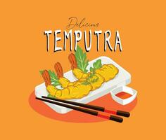 Japans garnaal tempura gebakken garnaal in een kom Aziatisch zeevruchten illustratie vector