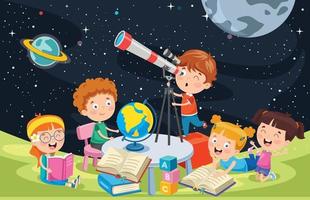 kind dat telescoop gebruikt voor astronomisch onderzoek vector