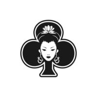 mooi gezicht geisha van Clubs kaart poker kaart logo, geisha gezicht in Clubs spelen kaarten symbool vector ontwerp