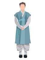 tekenfilm illustratie van een Koreaans Mens in hanbok met realistisch stijl. traditioneel Koreaans kostuum Aan de jongen. poster, banier of etiket sjabloon voor hanbok op te slaan vector