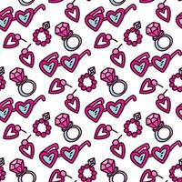 roze patroon met decoratief ornamenten. sieraden in roze. roze stijl. ring, oorbellen, bril, armband. verpakking voor een meisje voor ieder vakantie vector