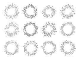 hand- getrokken starburst tekening explosie vector illustratie set.