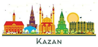 Kazan Rusland stad horizon met kleur gebouwen geïsoleerd Aan wit. vector