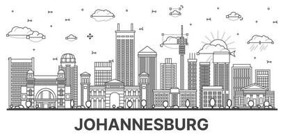 schets Johannesburg zuiden Afrika stad horizon met modern en historisch gebouwen geïsoleerd Aan wit. vector