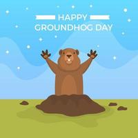 Flat Ground Hog Day Vector Illustration