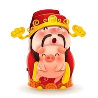 Chinese God of Wealth and Little Pig vector