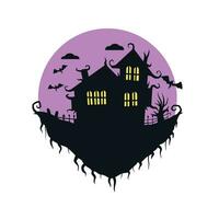 halloween achtervolgd huis geïsoleerd Aan wit achtergrond. eng donker silhouet van huis of herenhuis. tekenfilm vector spookachtig illustratie. gotisch schattig stad-