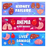 tekenfilm ziek lichaam orgaan karakters, Bloedarmoede ziekte vector