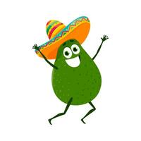 tekenfilm Mexicaans avocado karakter in sombrero vector