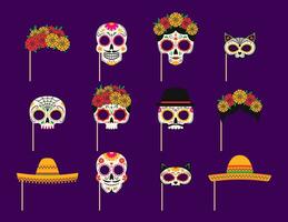 Mexicaans dag van dood foto stand maskers met rekwisieten vector