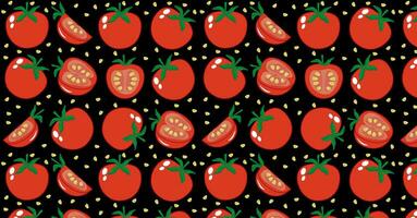 naadloos patroon helder rood tomaten groenten plakjes Aan een zwart achtergrond. eps10 vector