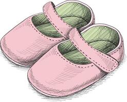 vector hand- getrokken baby meisje kinderwagen schoenen. ontwerp element voor baby douche uitnodigingen, verjaardag kaart of doop ceremonie.