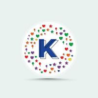 brief k logo ontwerp sjabloon met kleurrijk liefde hart ster en ballon vector