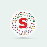 brief s logo ontwerp sjabloon met kleurrijk liefde hart ster en ballon vector