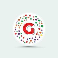 brief g logo ontwerp sjabloon met kleurrijk liefde hart ster en ballon vector